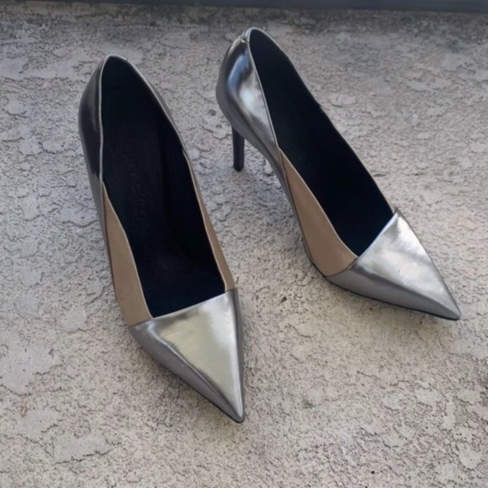 SALE☀️ Chloe Specchio Pointed Pumps, Anthracite 38.5/8.5 Satin Metallic leather - Picture 8 of 14